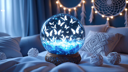 Enchanted Snow Globe Mystical Butterflies and Glowing Lights