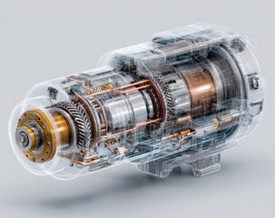 Transparent Industrial Machinery Device with Intricate Internal Components