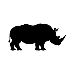 Realistic Black and White Rhinoceros Silhouette: Detailed Minimalist Wildlife Illustration with Sharp Edges and a Robust Frame