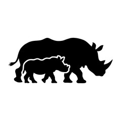 Minimalist Black and White Rhino Silhouette: Simple Vector Illustration Featuring Animal Profile with Wildlife Theme