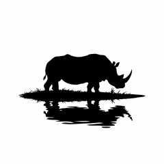 Photorealistic Minimalist Black and White Silhouette of a Rhinoceros Reflected in Water: Highly Detailed Wildlife Illustration in Stunning 8K Resolution