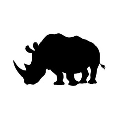 High Contrast Minimalist Black and White Rhinoceros Silhouette: Geometric Wildlife Illustration in Digital Art Style