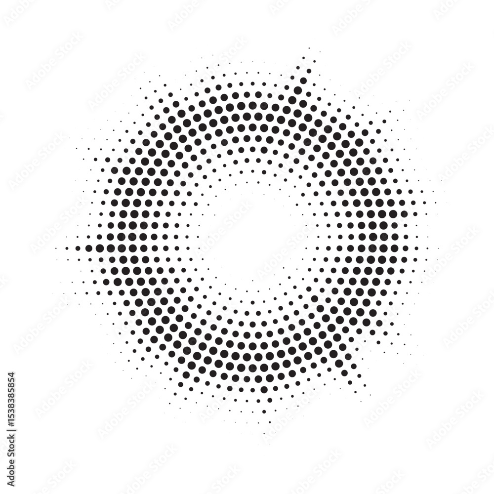 Aufkleber Halftone circle frame background. Round border Icon using halftone random circle. Grunge circular stain. Vector illustration.	
