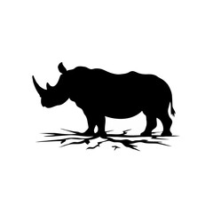Silent Strength: A Detailed Black and White Illustration of a Rhinoceros Silhouette in a Simple and Minimalist Style
