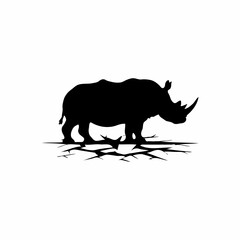 Endangered Strength: A Powerful Black and White Animal Portrait Featuring a Rhinoceros Silhouette with Bold Lines, Dramatic Lighting, and Minimalist Graphic Design to Highlight the Majesty of a Vanish