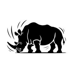 Geometric Majesty: An Intricately Detailed Black Silhouette of a Rhino, Stylized with Bold Contrasting Lines in Minimalist Vector Art