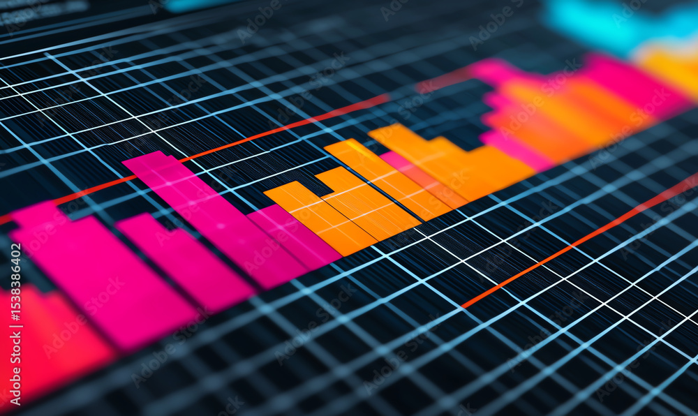 Poster colorful bar chart data analysis financial graph business statistics digital screen income tax reven