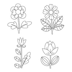Cute hand-drawn flower set for kids coloring. Vector floral doodles for coloring books and crafts.