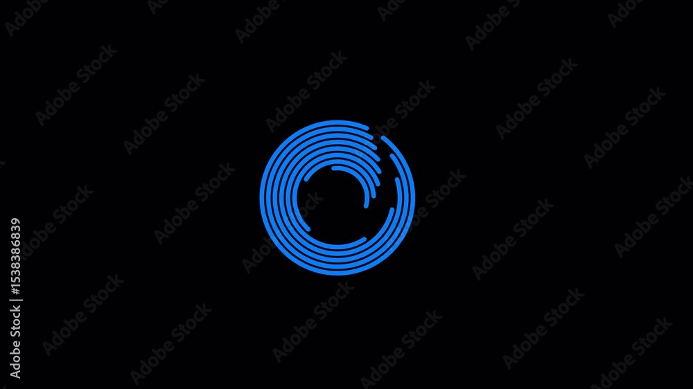Poster loading abstract blue concentric rings animation on black background
