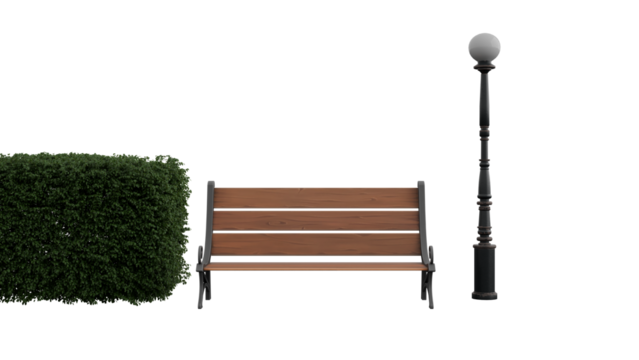 a wooden bench next to a lamp post
