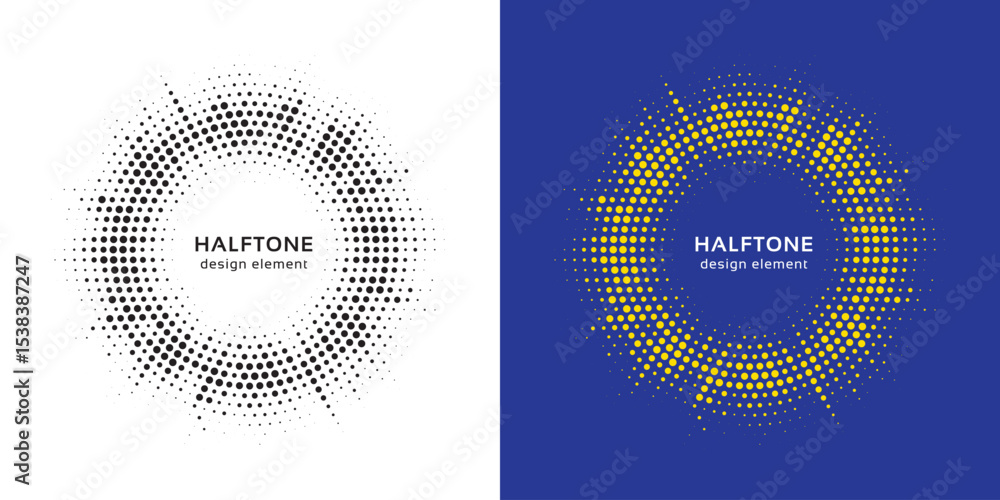 Poster set of black halftone grunge circle. vector modern dots halftone arts. halftone circle frame backgro