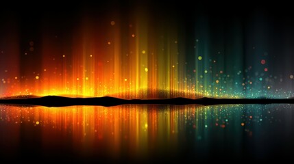 Colorful light display with gradient hues reflecting on a dark surface at night