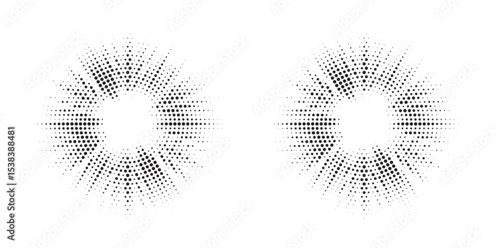 Aufkleber Halftone circle frame background set. Round border Icon using halftone random circle. Grunge circular stain. Vector illustration.