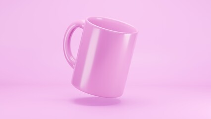 Floating Glossy Pink Mug with Soft Shadow on Monochrome Background
