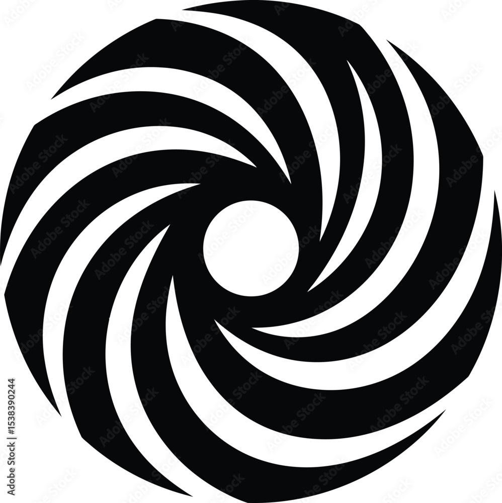 Poster a swirling vortex design with black and white contrasting bands creating a dynamic circular pattern 