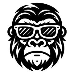 Obraz premium A stylized black and white gorilla face logo wearing sunglasses, designed with thick outlines