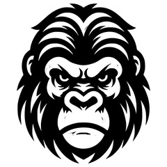 Obraz premium A bold black and white gorilla head logo with an intense stare and sharp linework
