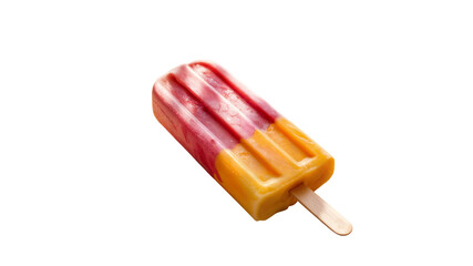 A popsicle with red and yellow stripes on a wooden stick isolated on transparent background