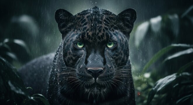 Portrait of a black panther in the rain wallpaper wildlife animal predator feline jungle cat nature 4k uhd