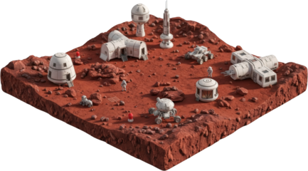 Martian Colony Futuristic Habitat Structures and Rovers on Red Planet Surface