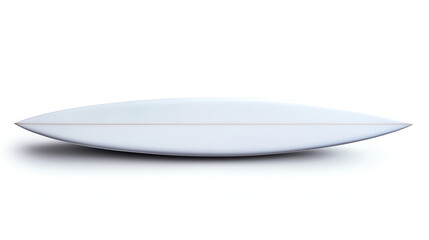White surfboard full body close up isolated clean minimal modern streamlined horizontal sport equipment. Sleek design evokes calm and adventure