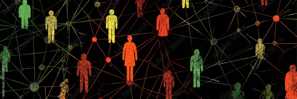 Aufkleber Visual Lifeline Made of String Connects Individual Icons Representing Community and Collaboration Across Diverse Fields and Networks