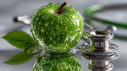 Green Apple and Stethoscope, Health Concept