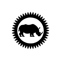 Eclipsed Majesty: A Minimalist Black and White Geometric Silhouette of the Endangered Black Rhino, Encircled in Abstract Circular Patterns as a Symbol of Nature’s Fragile Balance and the Quiet Power o
