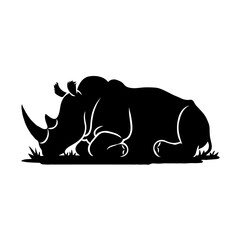 Minimalist Black and White Rhinoceros Silhouette – Simple Wildlife Design Inspired by Safari and Nature