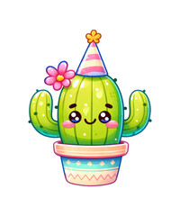 A vibrant vector illustration showcases a garden's flora with a charming basket of spring flowers, a potted cactus, and a leafy plant
