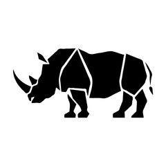 Low Poly Geometric Rhino Silhouette – Minimalist Black and White Digital Illustration in a Modern Art Style