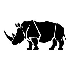 Geometric Minimalist Black and White Rhinoceros Silhouette – Abstract Polyhedral Wildlife Portrait with Sharp Angles and Bold Design
