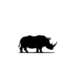 Dark Minimalist Black Silhouette of a Rhinoceros – Vector Illustration with Detailed Outline, Realistic Proportions, and High Contrast Design
