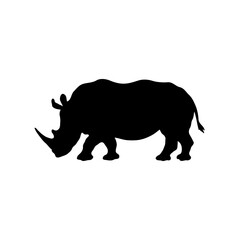 Photorealistic Black and White Silhouette of a Rhinoceros – Realistic and Detailed Wildlife Illustration Capturing the Majesty of an Endangered Safari Species with Dramatic Studio Lighting
