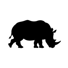 High-Contrast Black Silhouette of a Rhinoceros – Minimalist Black and White Digital Art Featuring Simple Geometric Shapes and Clean Design