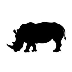 Minimalist Illustration of a Rhinoceros in Profile View – Simple Black Silhouette Depicting a Large Herbivorous Mammal in Clean, Modern Animal Design"
