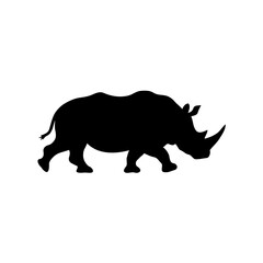 Modern Minimalist Digital Art of a Rhino Silhouette – Clean Black and White Animal Illustration Featuring Simple Geometric Forms and Contemporary Design Aesthetics