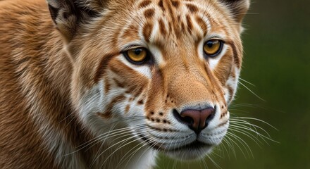 Obraz premium Close up portrait of a golden tabby tiger face with amber eyes and detailed fur pattern wildlife animal