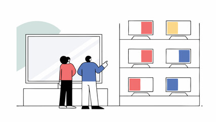 Choosing the Perfect Display Two People Browsing a Selection of Screens