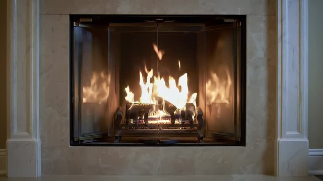 Cozy Fireplace Burning Bright in Elegant Living Room with Warm Glowing Flames