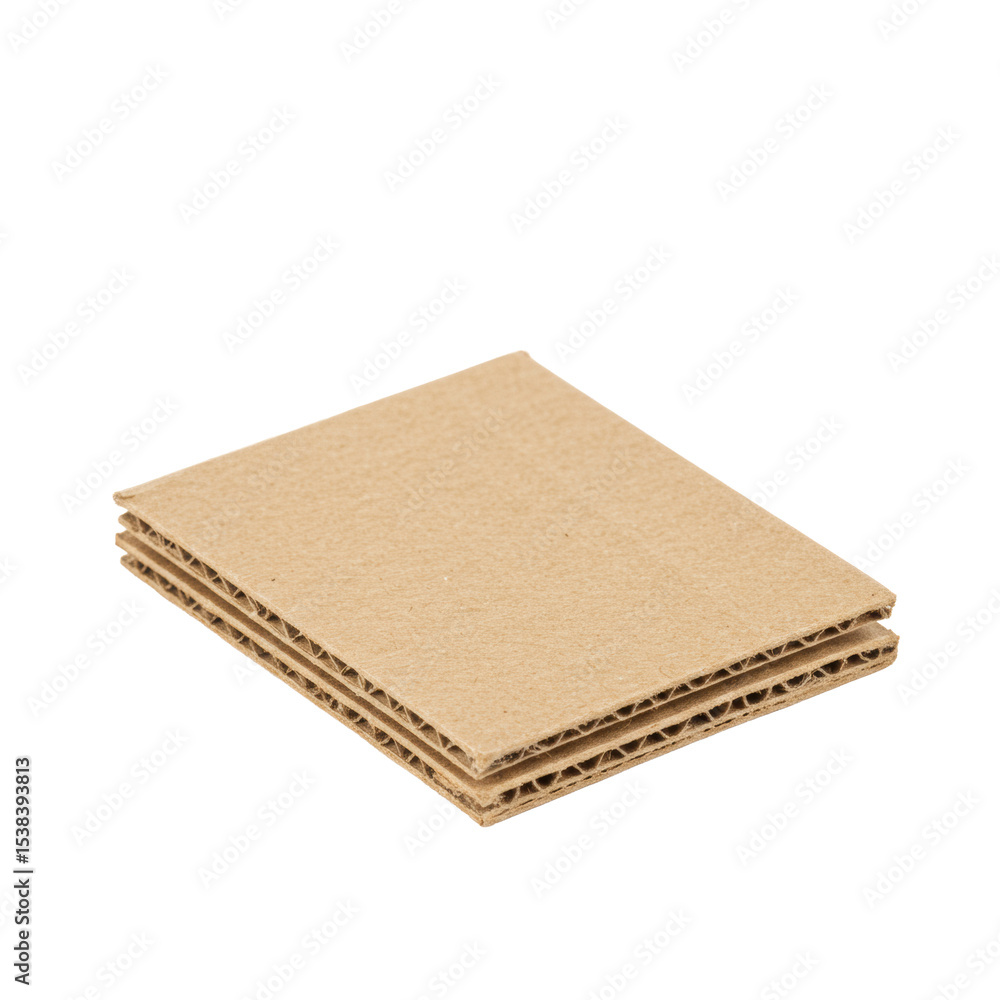Poster small, clean, light brown corrugated cardboard sheet with sharp edges, smooth surfaces, and fibrous 
