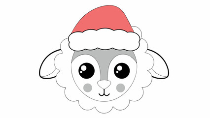 Cute Cartoon Sheep Wearing Santa Hat