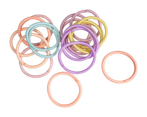 Assortment of Colorful Hair Ties On PNG Transparent Background . Cut-Out Clipping Path With Adobe...