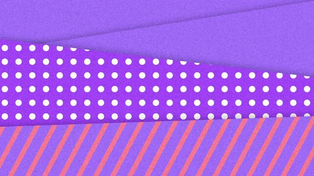 Looping polka-dotted and coral-striped bands sliding over purple backdrop in digital animation