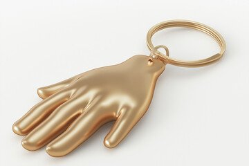 elegant golden finger with key chain located on white background