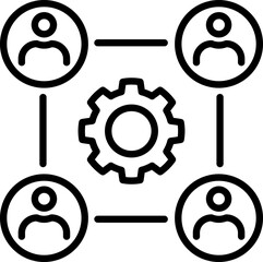 Team collaboration gear network icon - Editable Stroke SVG, fully scalable.