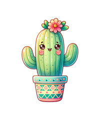 A vibrant vector illustration showcases a garden's flora with a charming basket of spring flowers, a potted cactus, and a leafy plant