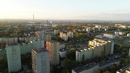 Urban landscape with modern buildings and streets, aerial shot