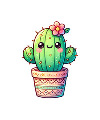 A vibrant vector illustration showcases a garden's flora with a charming basket of spring flowers, a potted cactus, and a leafy plant