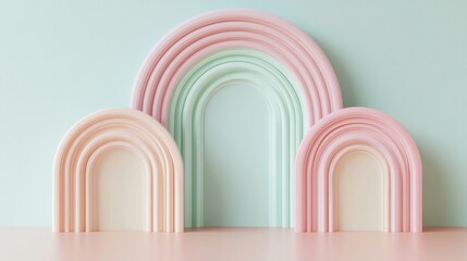 Fototapeta premium Pastel colored archways on a pastel background.